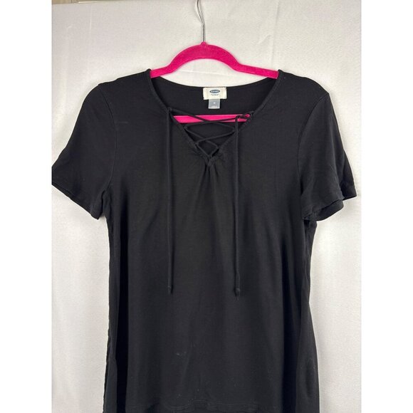 Old Navy Black Short Sleeve Top With Crisscross Detail - Medium - Picture 1 of 5